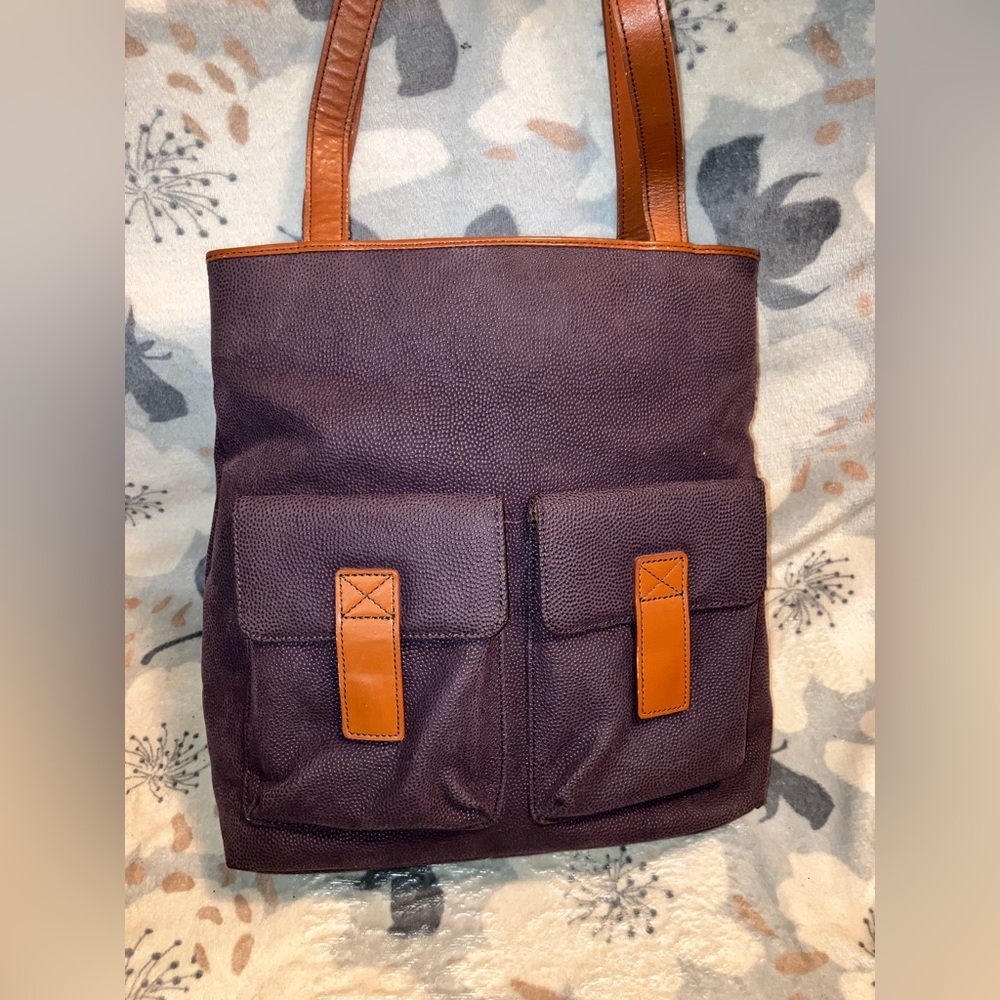 MaggieB Dark Purple Pebbled Leather Tote Bag